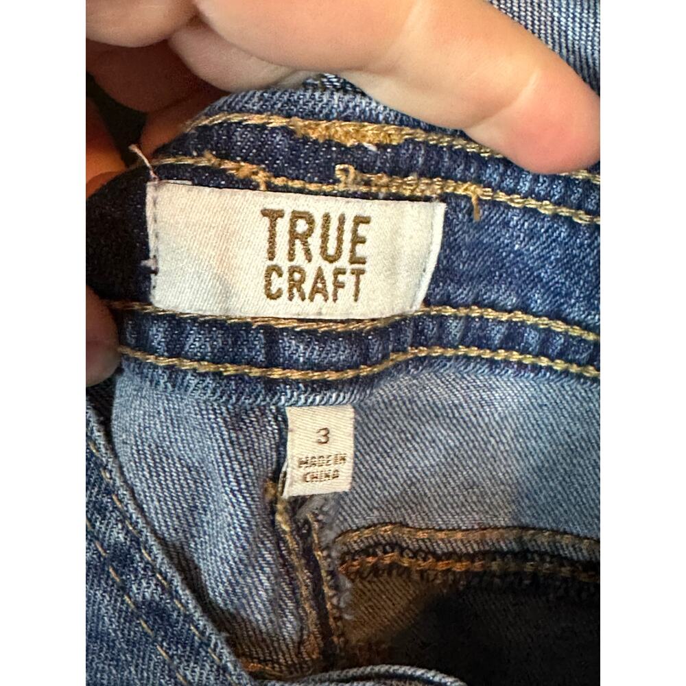 True Craft Blue Jean Denim Distressed Long Pants Adjustable Overall Bibs Size 3 - Picture 4 of 8